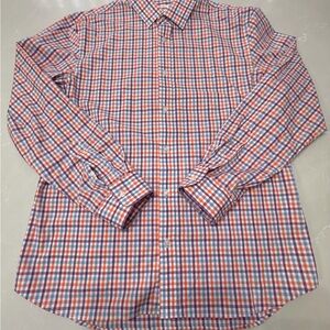Old Navy Men's Plaid Slim Fit Shirt - Orange and Blue, L